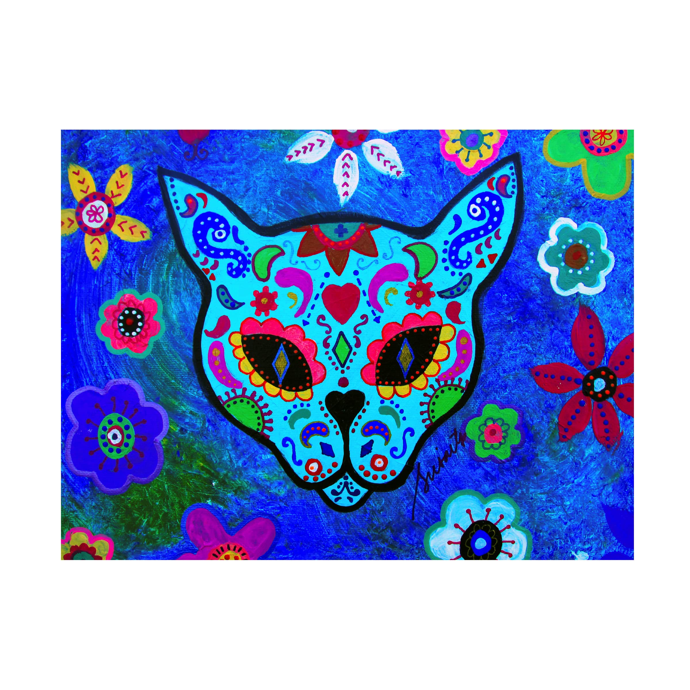 Prisarts 'El Gato Face Meow' Canvas Wall Art - 35x47 Inches Hand-Painted Cat Painting - Perfect for Living Room, Bedroom & Office Decor
