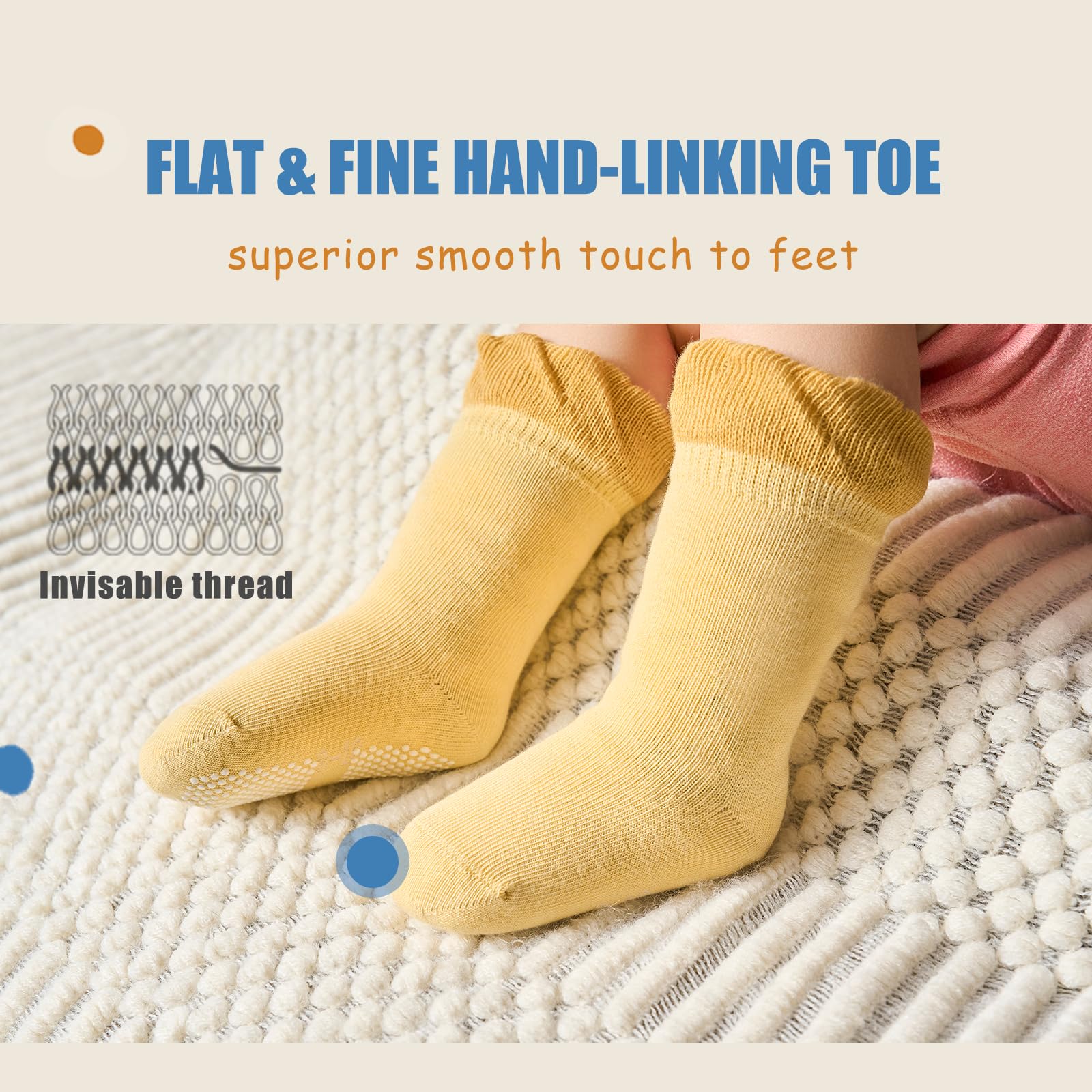 **Soft Baby Cotton Crew Socks - Non-Slip Grip Toddler Socks for Boys & Girls (6-Pack) - Perfect for Playtime, Daycare & Indoor Activities**