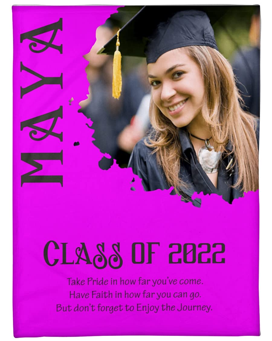 Custom Graduation Throw Blanket - Personalized Photo Blanket for Adults & Teens | Soft, Vibrant Purple College Blanket | Perfect for Graduation Gifts, Dorm Decor & Cozy Nights