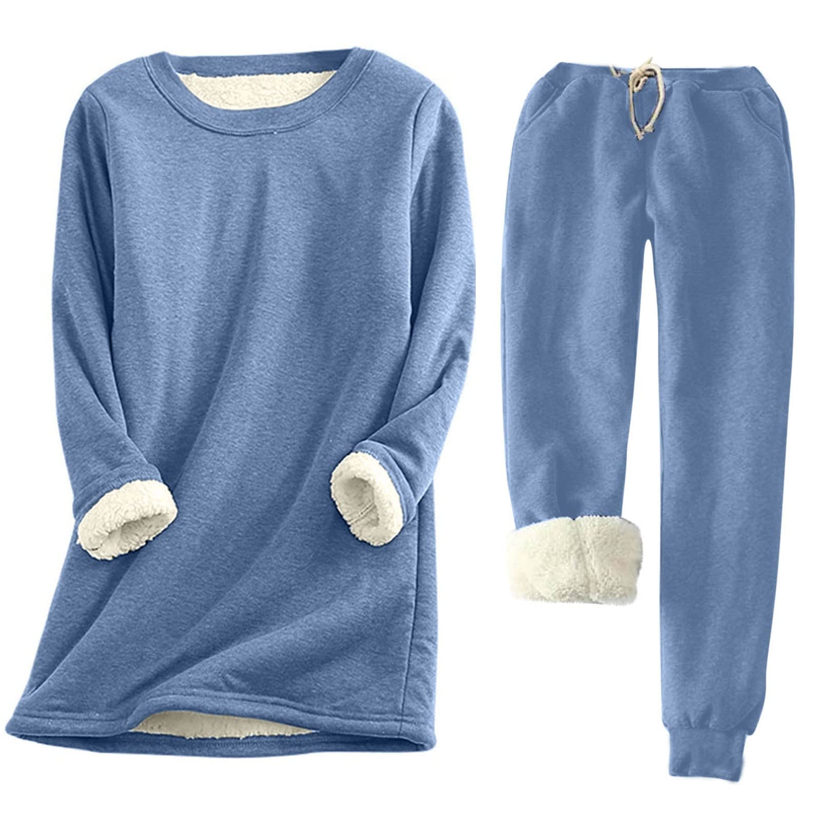 Women's Fleece-Lined Sweatsuit Set - Soft & Warm Sherpa Sweatshirt & Sweatpants 2-Piece Lounge Outfit for Winter Comfort, Home Relaxation & Casual Wear