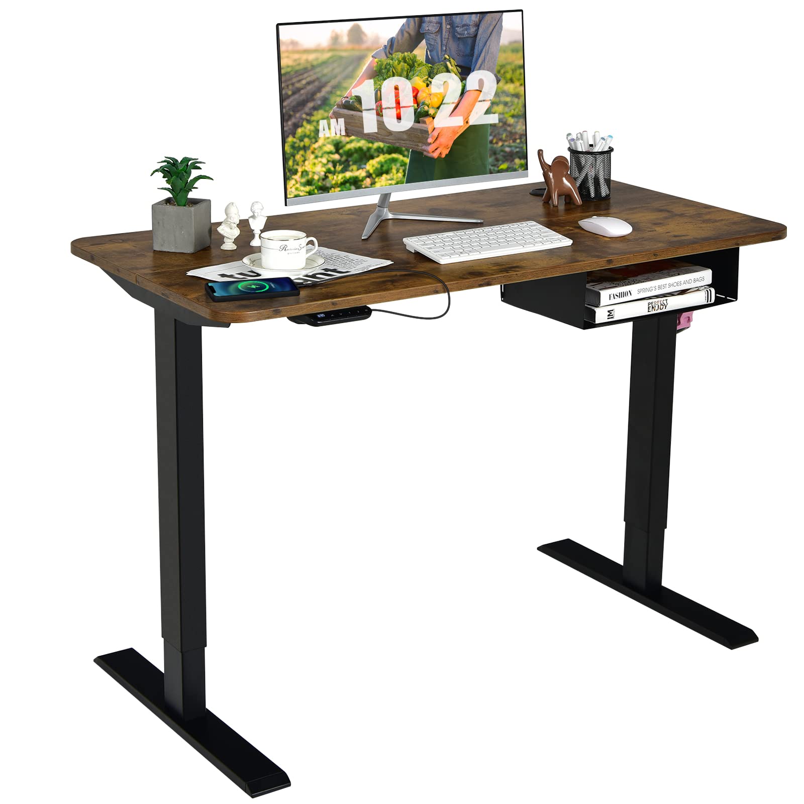 Tangkula 48-Inch Electric Height Adjustable Standing Desk with USB Port | Sit to Stand Computer Workstation | Ergonomic Office Desk with Cable Management, Storage Hook & Memory Controller | Perfect for Home Office, Gaming Setup & Remote Work