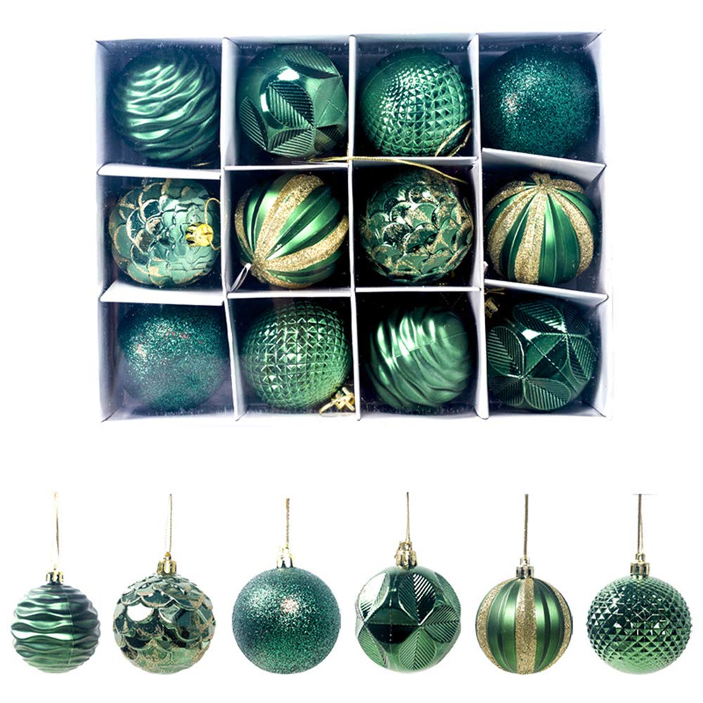 12 Pack Shatterproof Christmas Ball Ornaments - 60mm Green Hanging Tree Decorations for Holiday, Wedding & Party (Perfect for Xmas Trees, Wreaths, Mantel Decor & Festive Home Styling)
