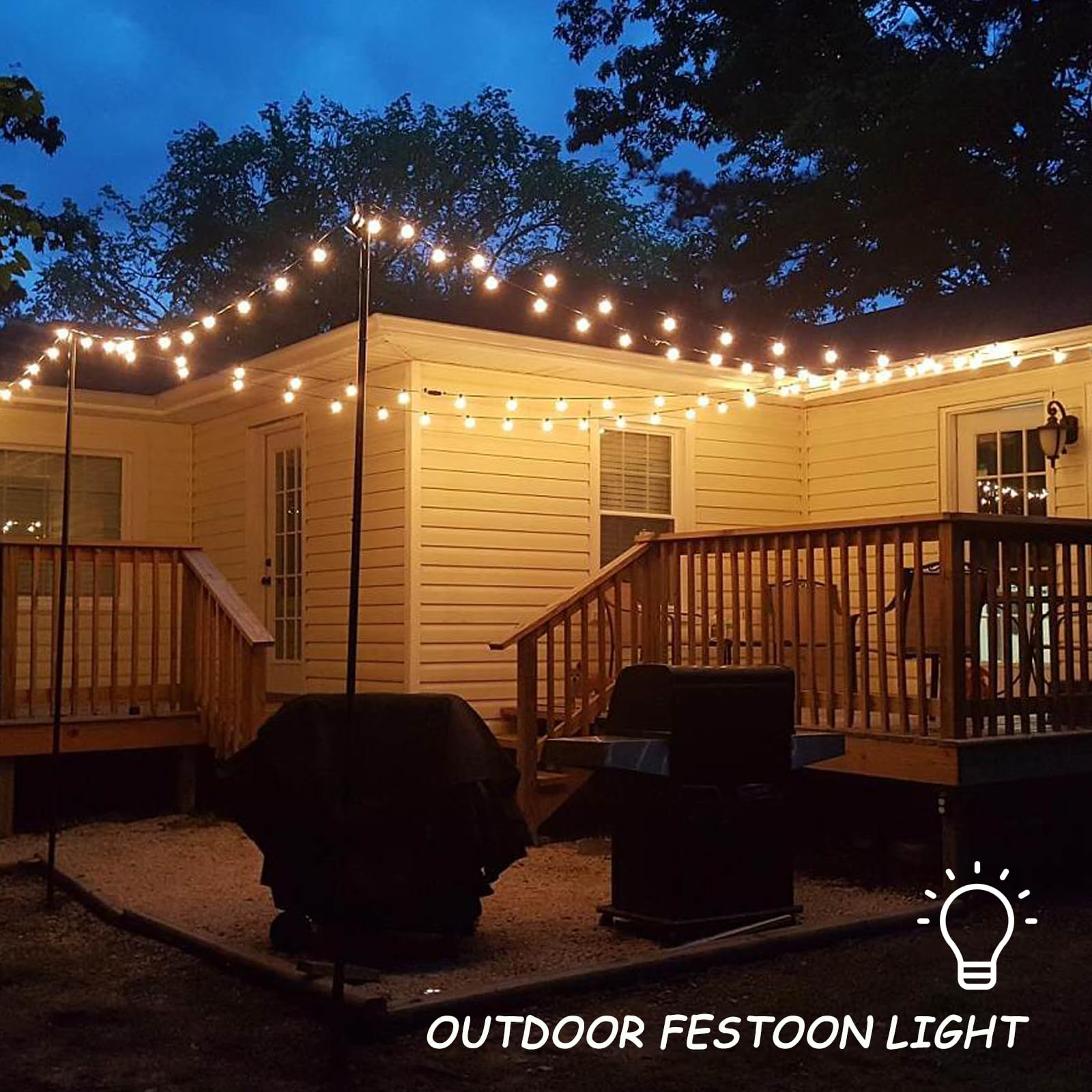 25Ft G40 LED Globe String Lights - 27 Frosted White Bulbs, Waterproof Outdoor Hanging Lights for Garden, Bistro, Pergola & Tent Decor - Perfect for Backyard, Patio & Wedding Decorations