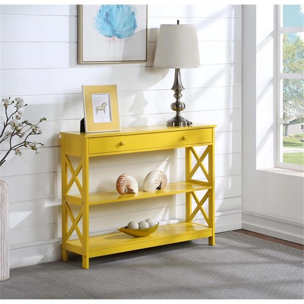 Pemberly Row Transitional One-Drawer Console Table with Shelves - Yellow Wooden Entryway Table for Hallway, Living Room & Foyer Decor