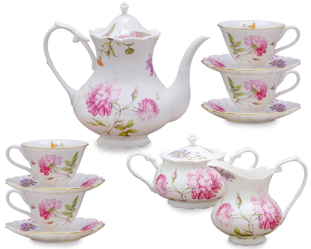 Grace Teaware 11-Piece Porcelain Tea Set with Dahlia Floral Design - Elegant Tea Service for Afternoon Tea, Bridal Showers & Home Decor