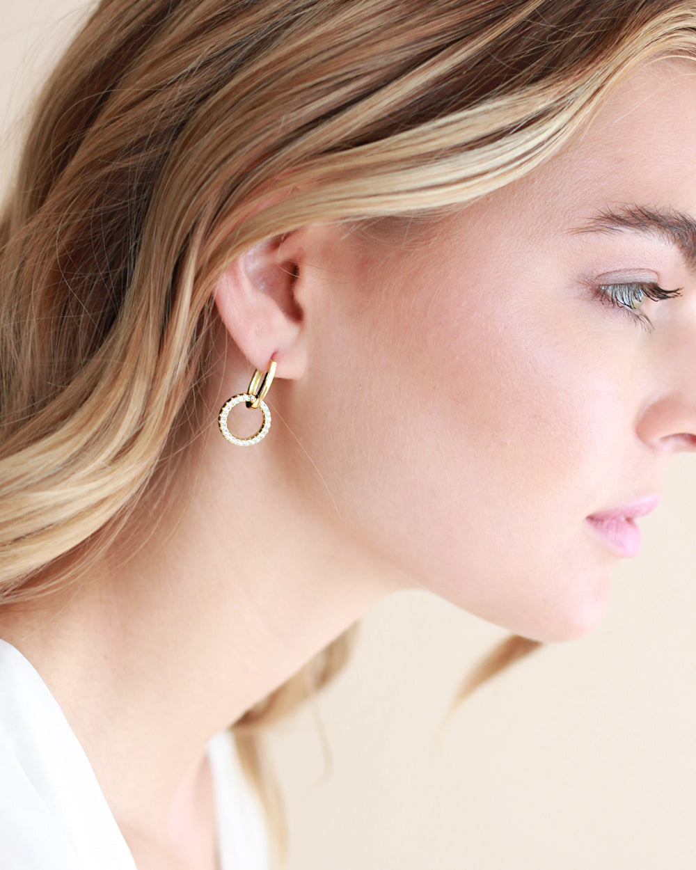 2 in 1 CZ Huggie Hoop Earrings - Gold Plated Huggie Hoops with Cubic Zirconia for Women, Perfect for Everyday Wear, Date Night & Special Occasions