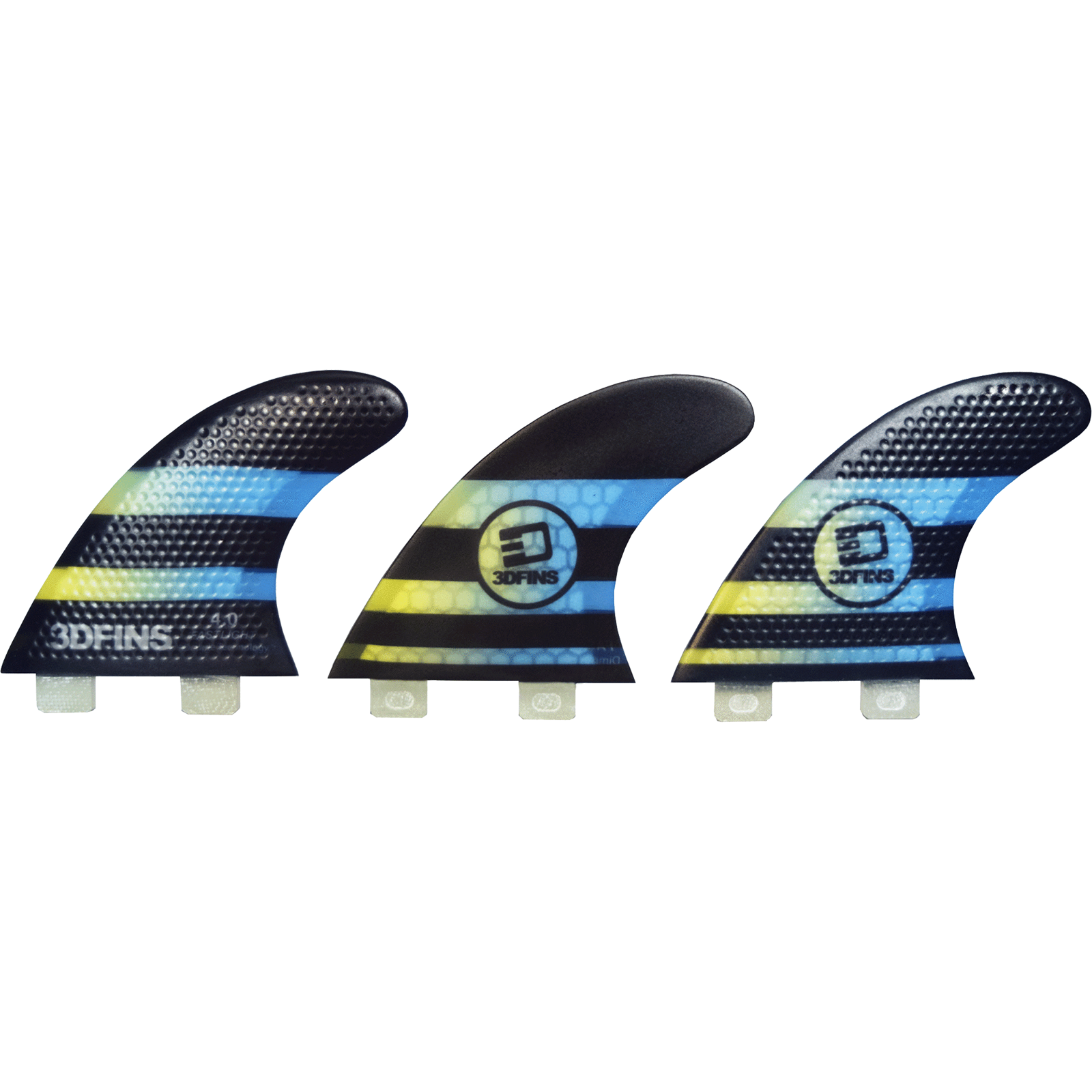 3D Fastlight Thruster 4.0 Surfboard Fins Set of 3 - Twin Tab Black/Light Blue - High Performance for Shortboards & Fish Surfboards - Perfect for Wave Riding & Maneuverability