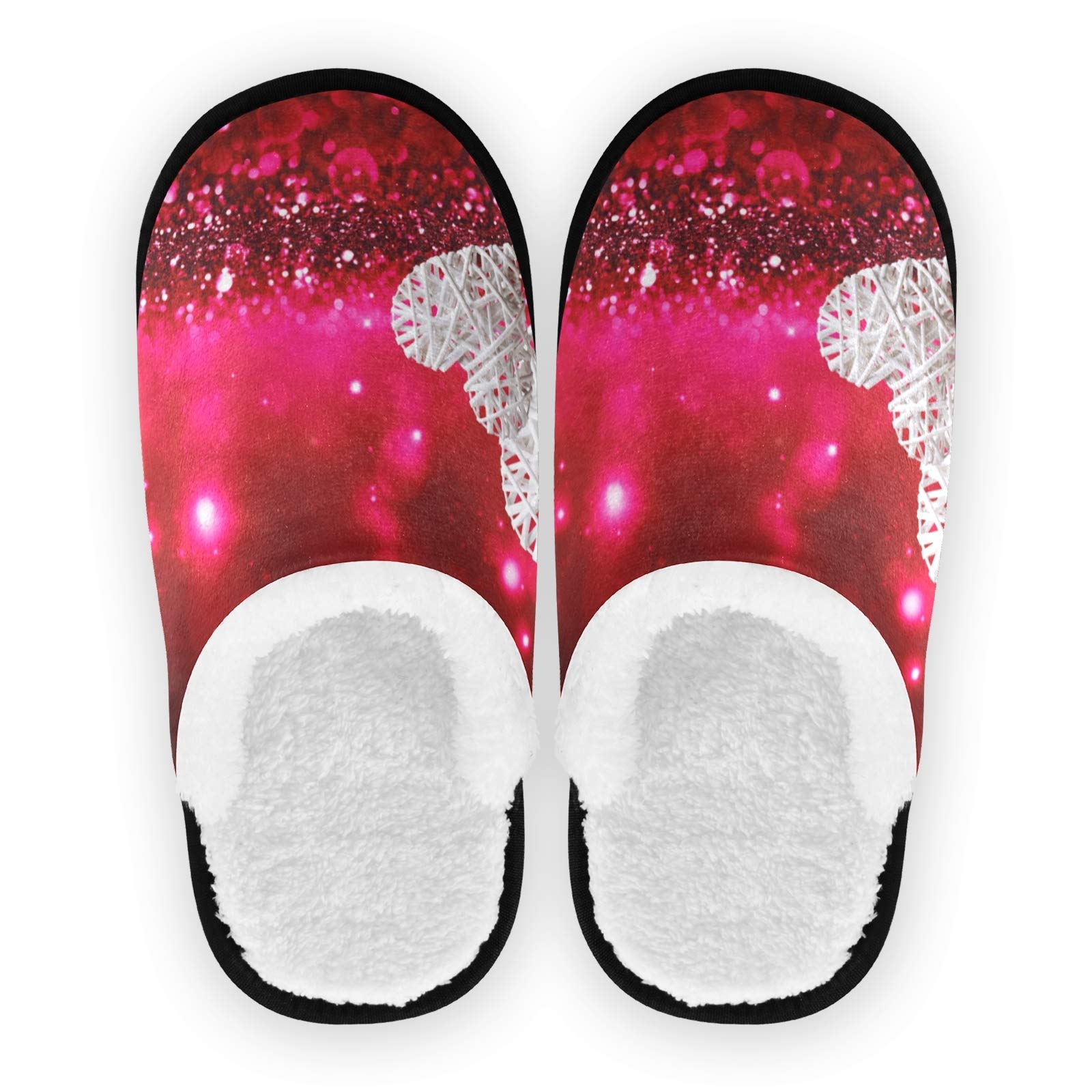 Bolaz House Slippers - Non-Slip Red Sparkle Glitter Spa Slippers with Heart Design for Women & Men | Warm Indoor Slippers for Home, Travel, Hotel & Relaxation | Perfect Gift for Valentine's Day & Cozy Nights
