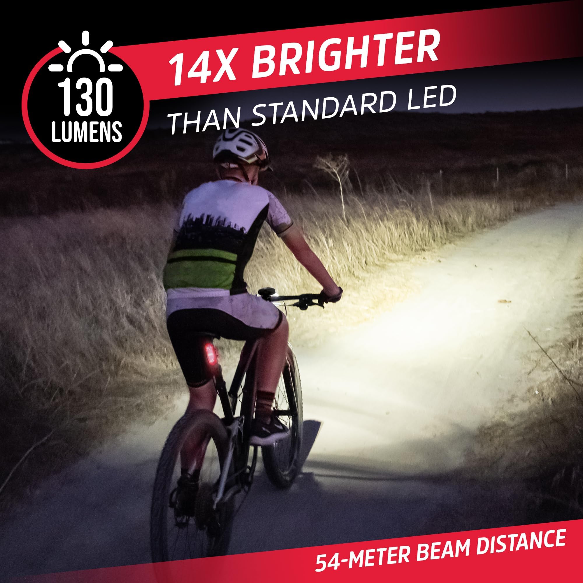 Energizer 130 Lumen Weatherproof Bike Light with Clip - Rechargeable Bicycle Headlight for Night Riding, Commuting & Outdoor Cycling Adventures (Batteries Included)