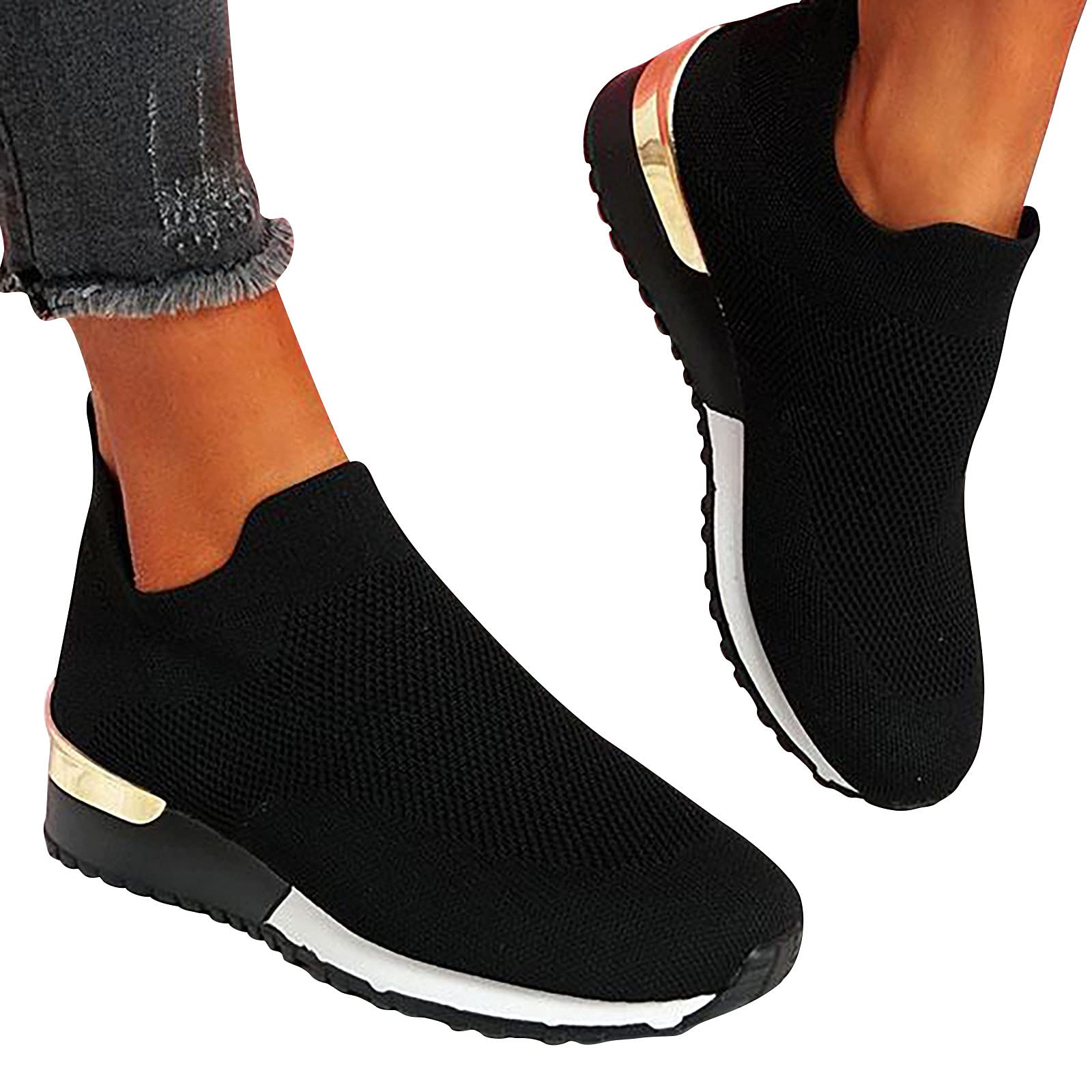 FunAloe Women's Slip On Sports Shoes - Comfortable Mesh Platform Sneakers for Work, Running, Walking & Casual Wear | Breathable Summer Shoes | Black 3.5 | Perfect for Office, Gym, Travel & Daily Activities