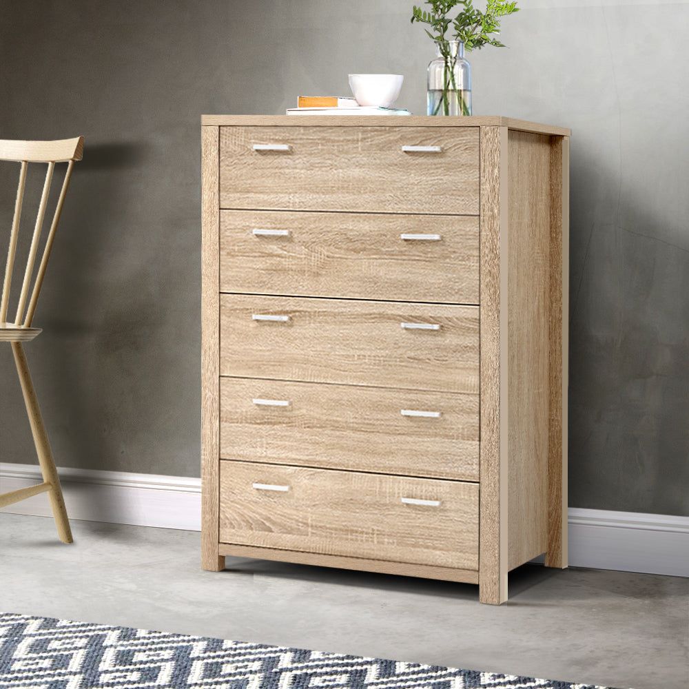 Artiss 5-Drawer Chest - Solid Pine Wood Dresser for Bedroom Storage | Organize Clothes, Bedding & Accessories in Style
