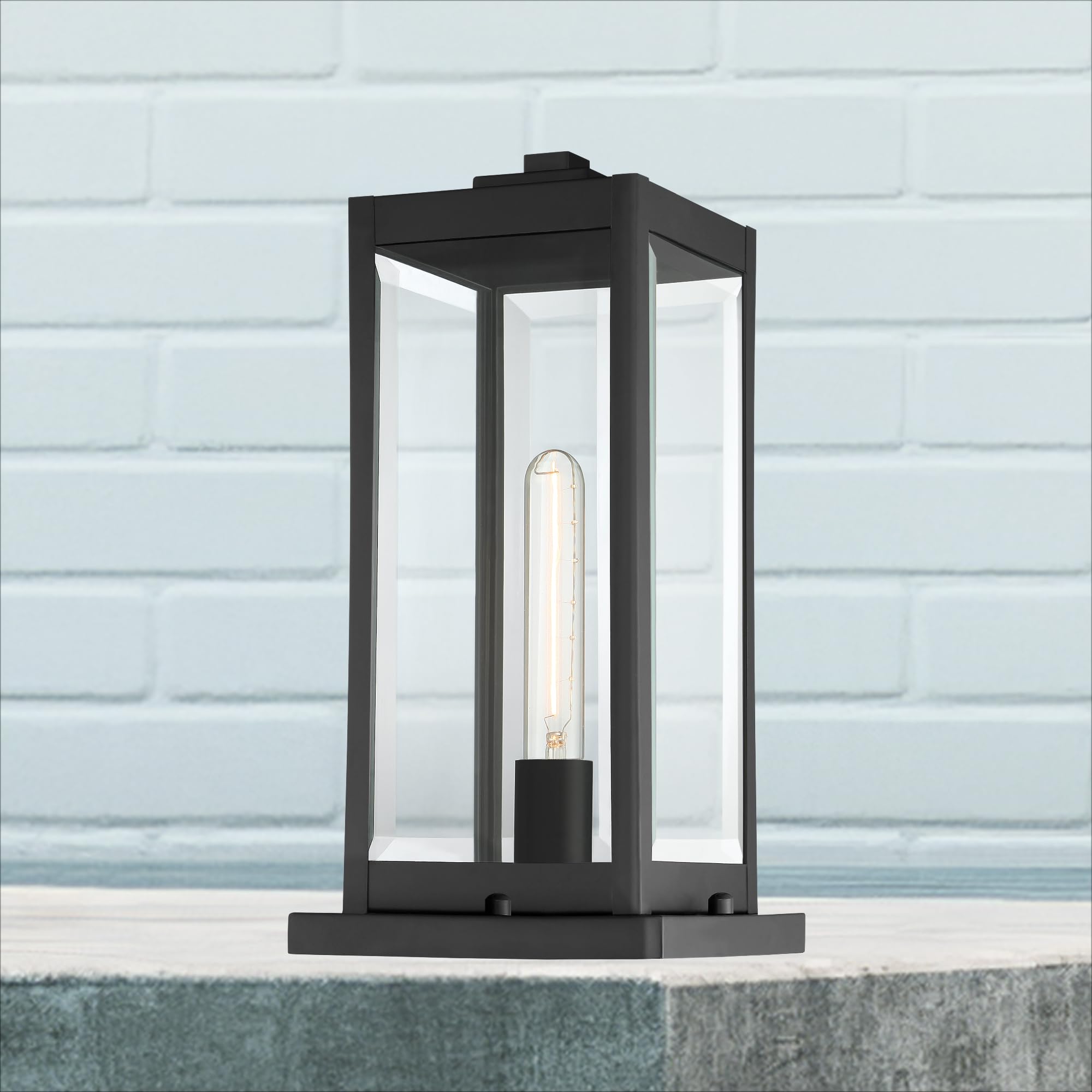 Quoizel Westover 16-Inch Outdoor Post Lantern - Modern 1-Light Black Pole Light with Clear Beveled Glass for Patio, Porch, Garden, Pool & Driveway | Weather-Resistant Exterior Lighting for Enhanced Curb Appeal & Nighttime Safety
