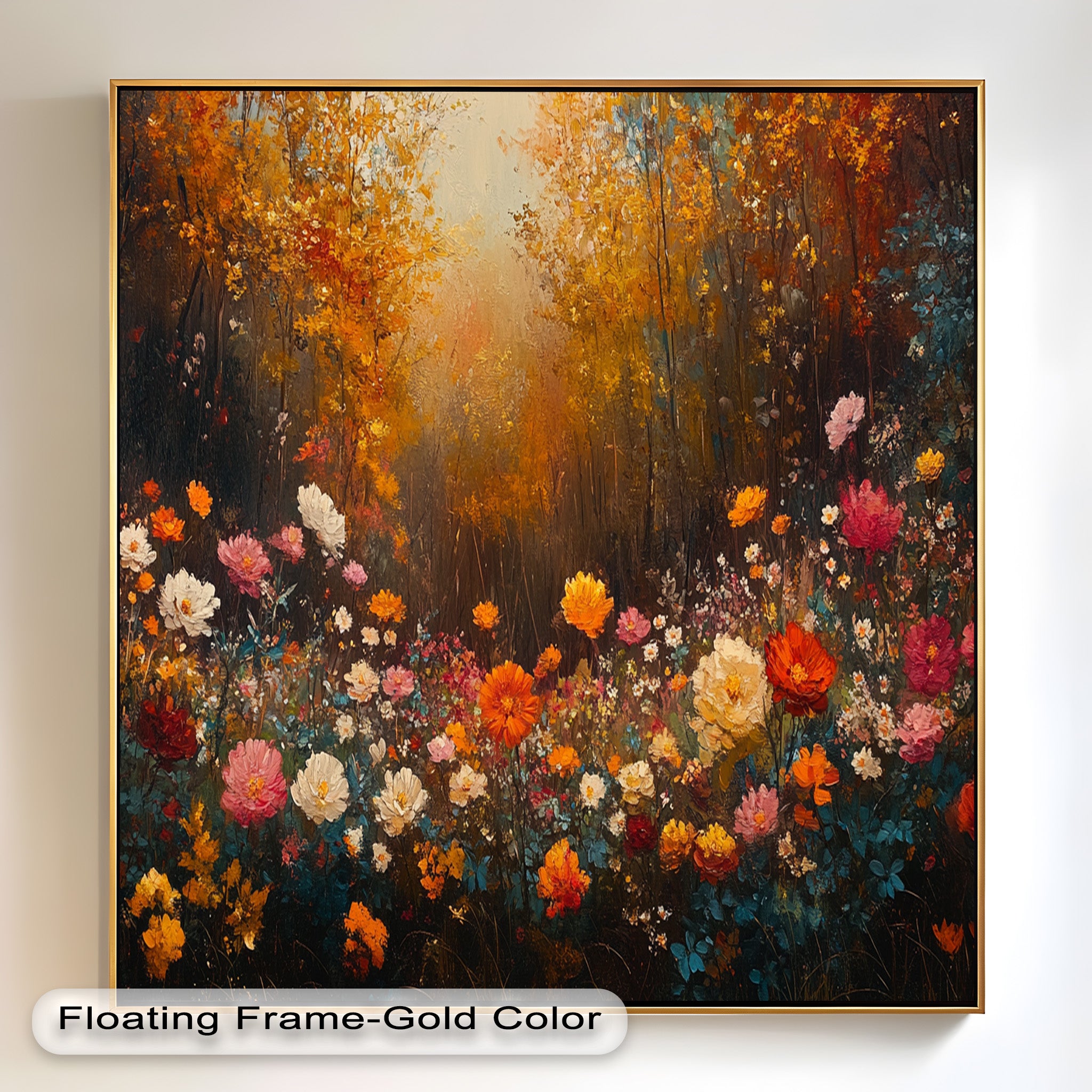 Autumn Floral Meadow Oil Painting - Vibrant Nature Landscape Artwork for Home Decor, Office Wall Art & Gift Ideas