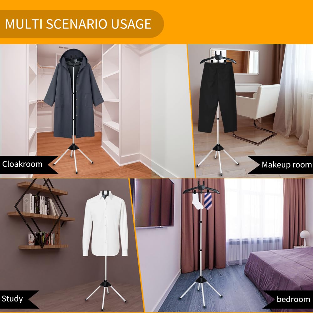 Foldable Garment Steamer Stand with Ironing Gloves - Adjustable Steamer Rack with 2 Clips for Suits, Shirts, Overcoats & Vests - Portable Steam Iron Stand for Bedroom, Cloakroom & Travel - Perfect for Home Use, Business Trips and Hotel Stays