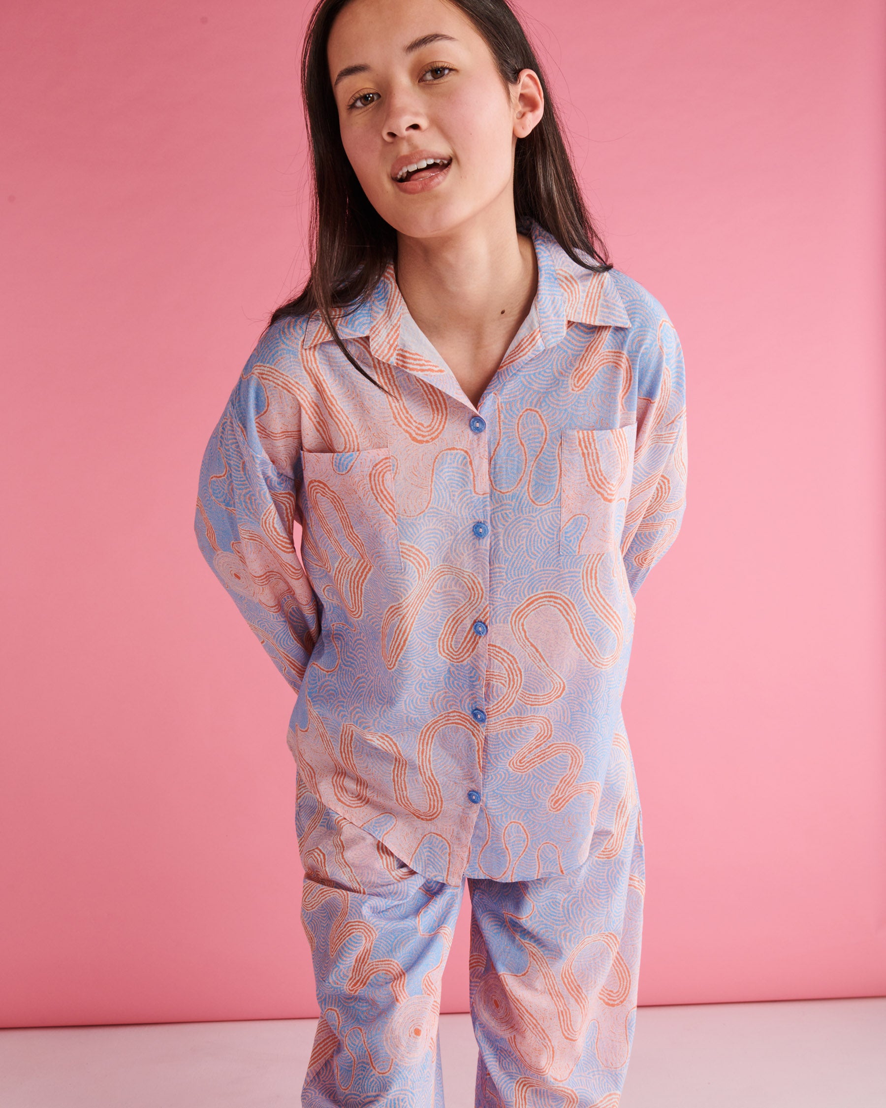 Kalaya Ngura Organic Cotton Long Sleeve Pajama Set for Women - Soft & Breathable Sleepwear for Comfortable Nights - Perfect for Lounging, Travel, and Relaxation at Home