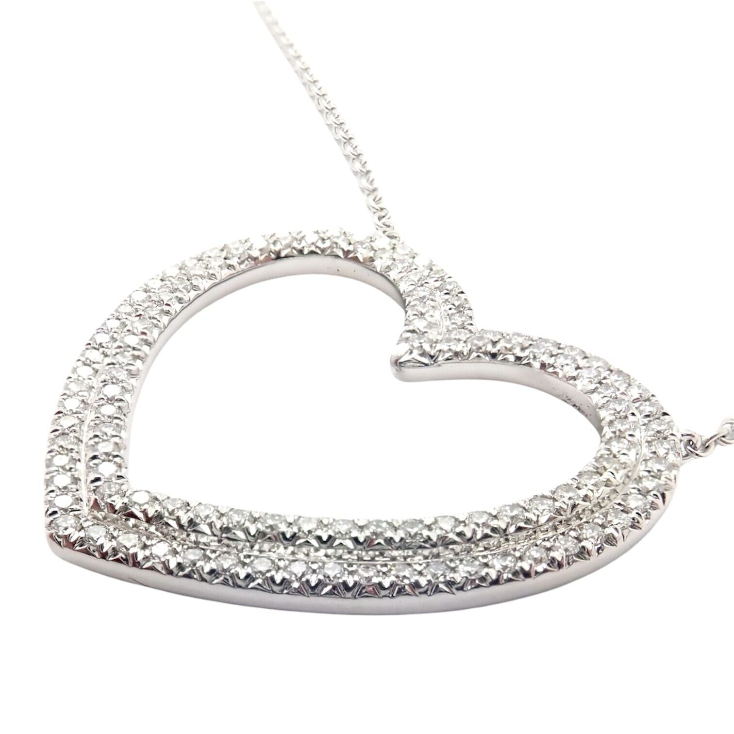 Authentic Tiffany & Co Platinum Diamond Heart Double Metro Pendant Necklace - Elegant Jewelry Gift for Women, Perfect for Anniversaries & Special Occasions