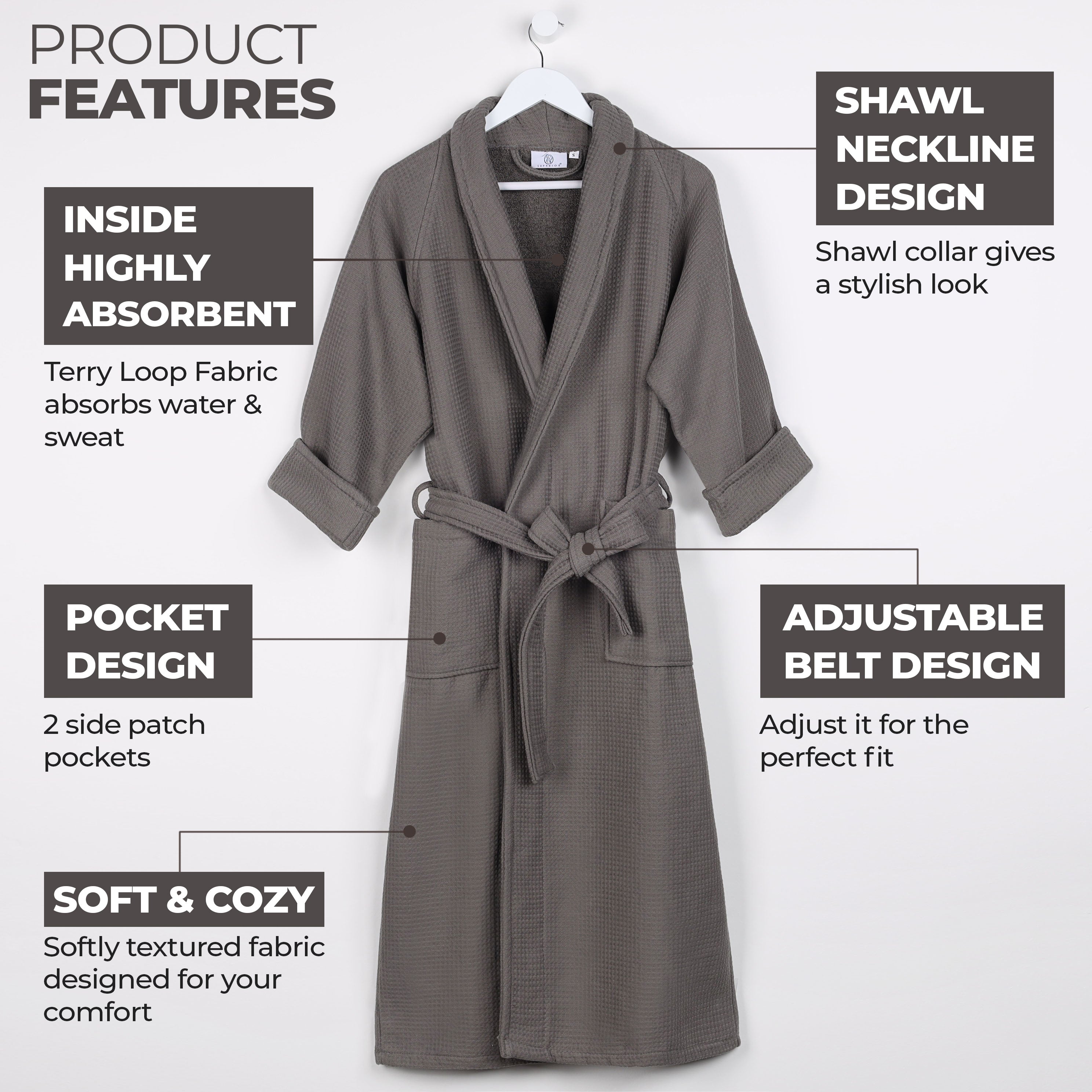 Premium Waffle Weave Cotton Bathrobe - Ultra Soft, Lightweight & Oversized Unisex Robe for Men & Women | Perfect for Spa, Lounge & Post-Shower Comfort