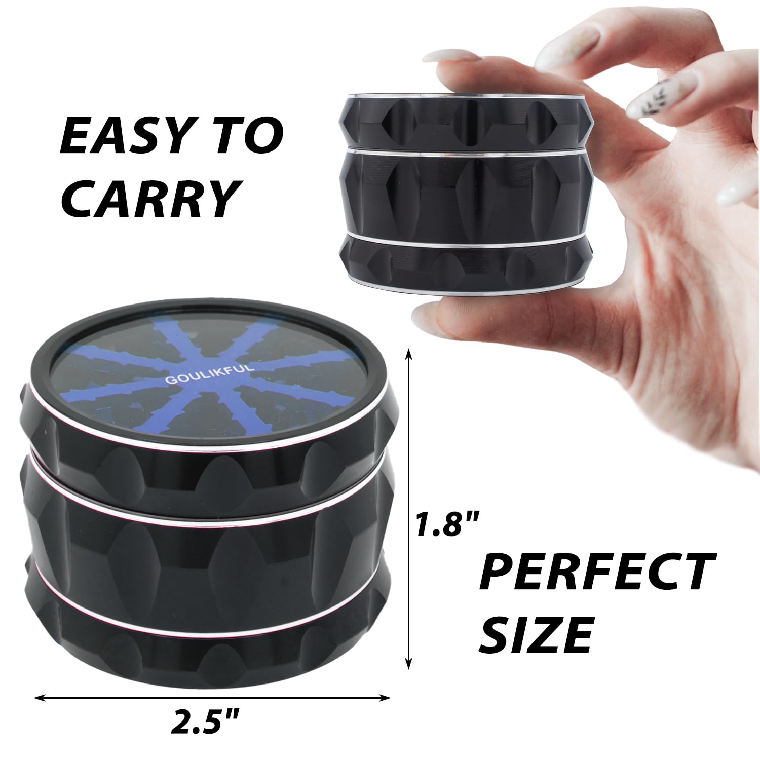 2.5 Inch Aluminum Alloy Manual Herb Grinder - Premium Spice Crusher for Kitchen, Camping & Travel - Perfect for Grinding Herbs, Spices & Tobacco