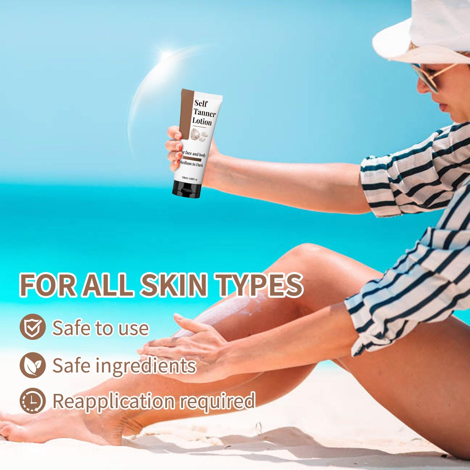 Best Self Tanner Lotion for Face & Body - Natural Aloe Vera & Coconut Moisturizing Tanning Milk, 24H Hydration, Streak-Free Fake Tan, Non-Staining Formula (Medium to Dark) - Perfect for Summer Glow, Beach Vacations & Everyday Tan Maintenance