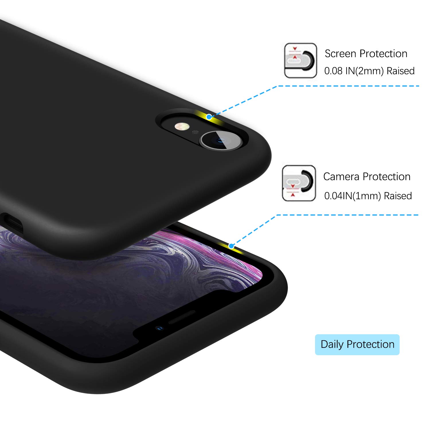 Premium Liquid Silicone iPhone XR Case - Ultra Slim Shockproof Cover with Soft Gel Rubber & Microfiber Lining | Anti-Scratch Protective Phone Case for iPhone XR 6.1-inch (Black) | Perfect for Everyday Use, Travel & Outdoor Activities