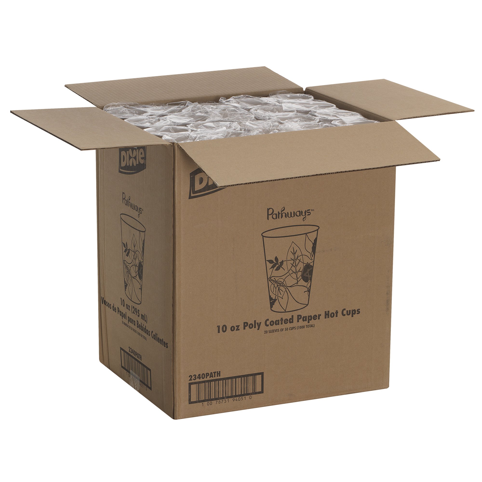 Dixie Paper Hot Coffee Cups, 10 oz (2340PATH) - 20 Sleeves with 50 Cups per Pack - Disposable Coffee Cups for Office, Cafes & Catering | Eco-Friendly Paper Coffee Cups for Hot Beverages