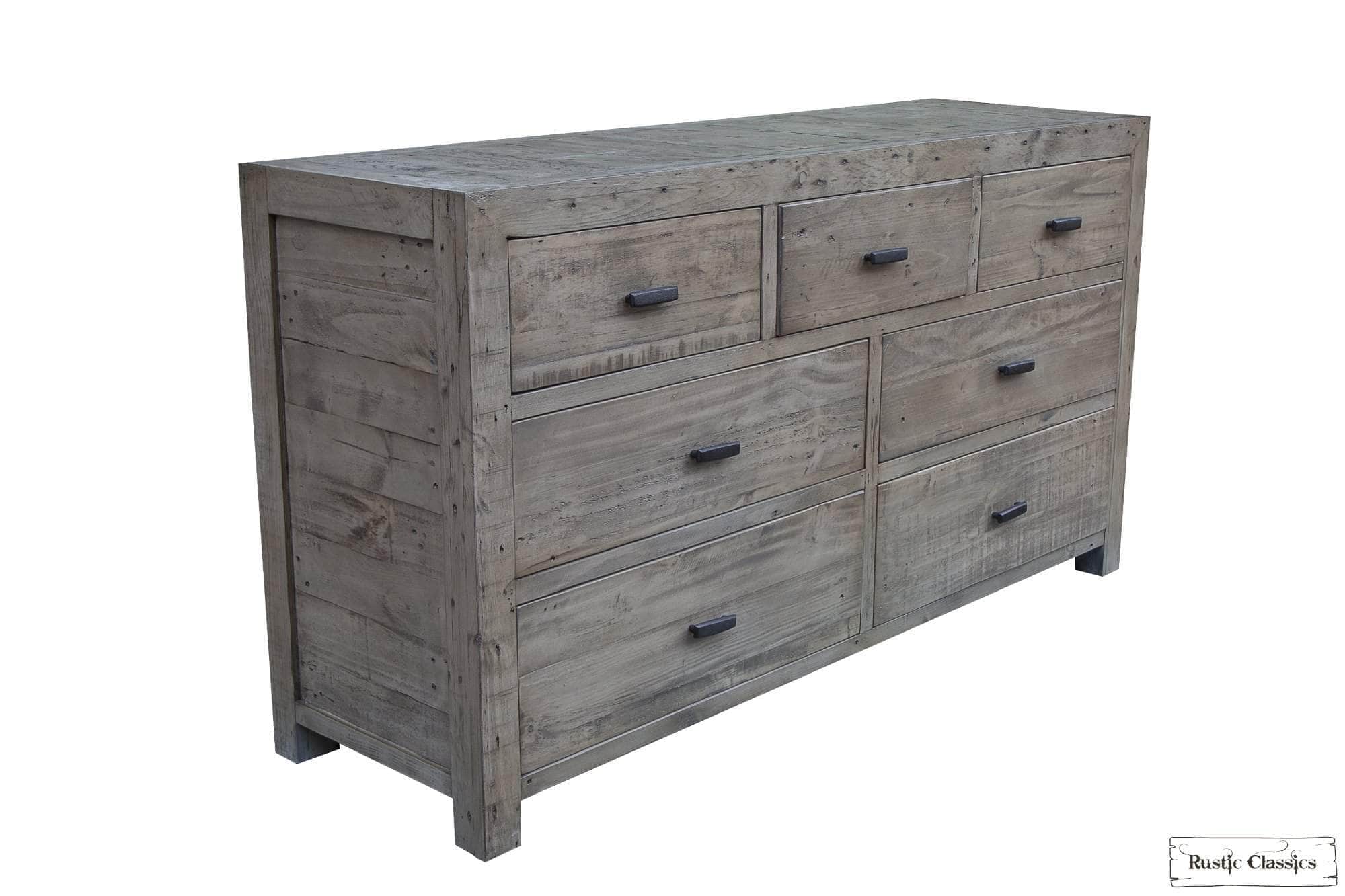 Whistler Reclaimed Wood 7-Drawer Dresser in Grey - Vintage Style Bedroom Furniture for Storage & Organization