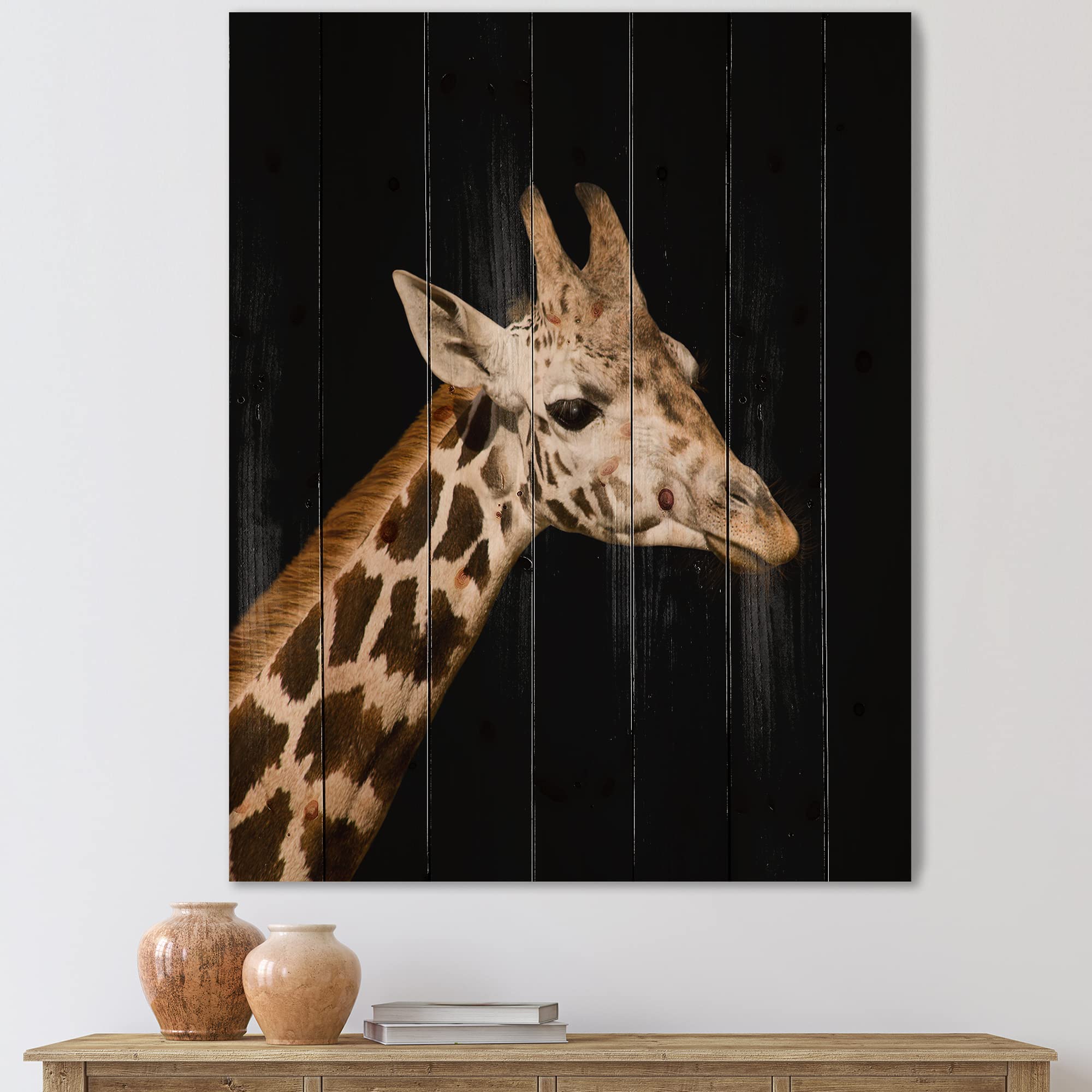 DesignQ Close-Up Portrait of a Giraffe - Farmhouse Wood Wall Decor, Brown Wood Wall Art, Large Animal Wood Panels Printed on Natural Pine - Perfect for Living Room, Nursery, or Office Decoration