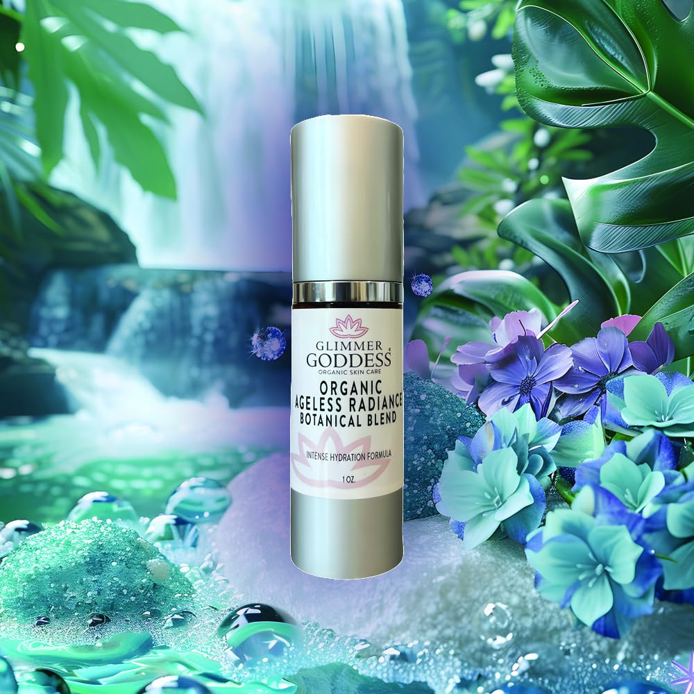 Glimmer Goddess Ageless Radiance Organic Skin Serum - Botanical Blend with Jamaican Black Castor Oil, Black Cumin Seed Oil & Rosehip Seed Oil for Anti-Aging, Skin Health & Even Tone | 1 oz | Perfect for Nighttime Skincare Routine & Daily Hydration