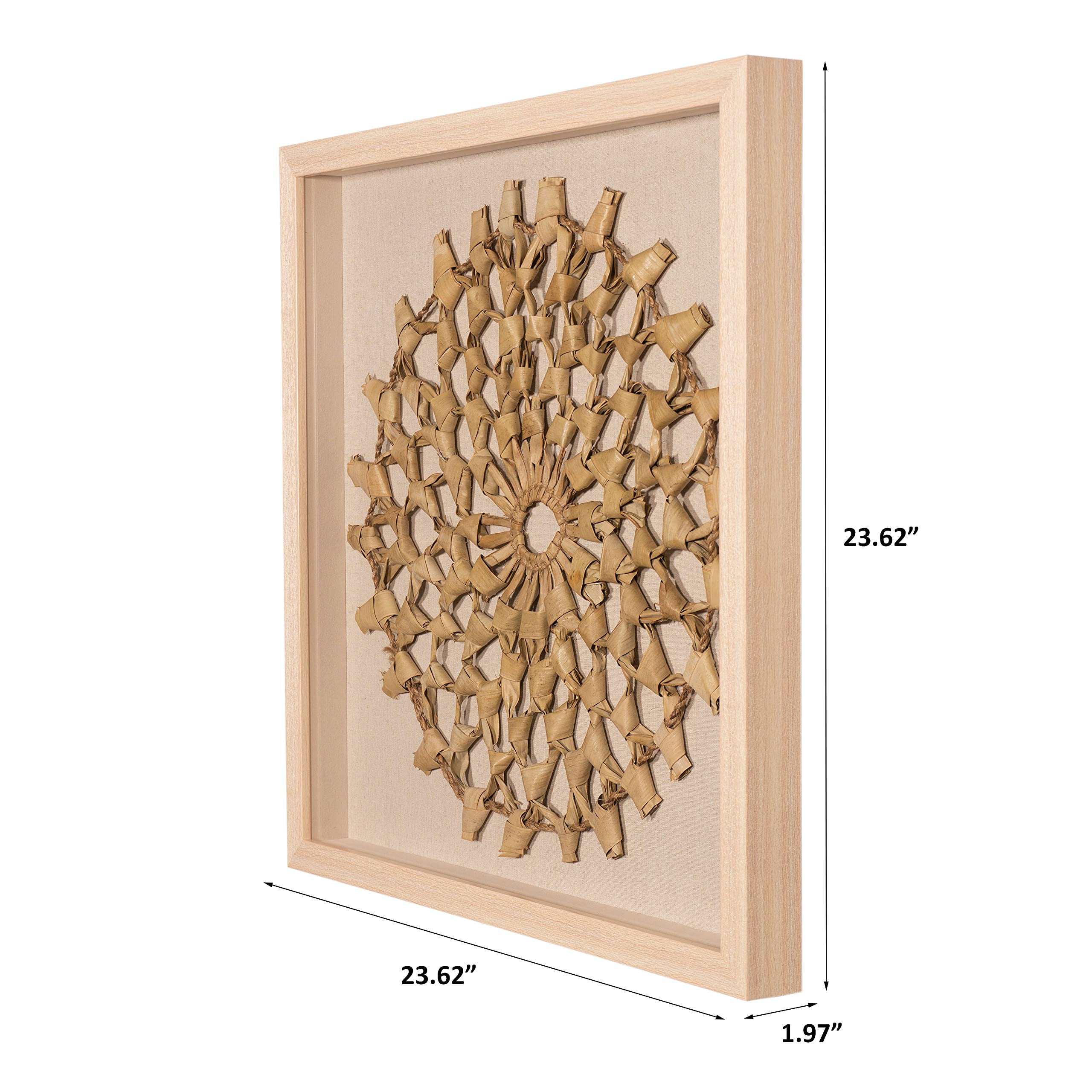 Handmade Huji Palm Weaving Art Shadow Box - Natural Fiber Wall Decor for Boho Home & Office - Perfect for Living Room, Bedroom, or Gift Giving