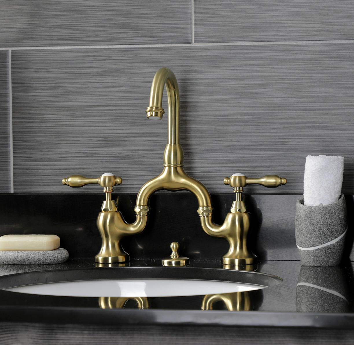 French Country Bridge Bathroom Faucet - Vintage Brass Single Hole Bathroom Sink Faucet with Cross Handles - Perfect for Farmhouse, Cottage & Traditional Bathroom Decor
