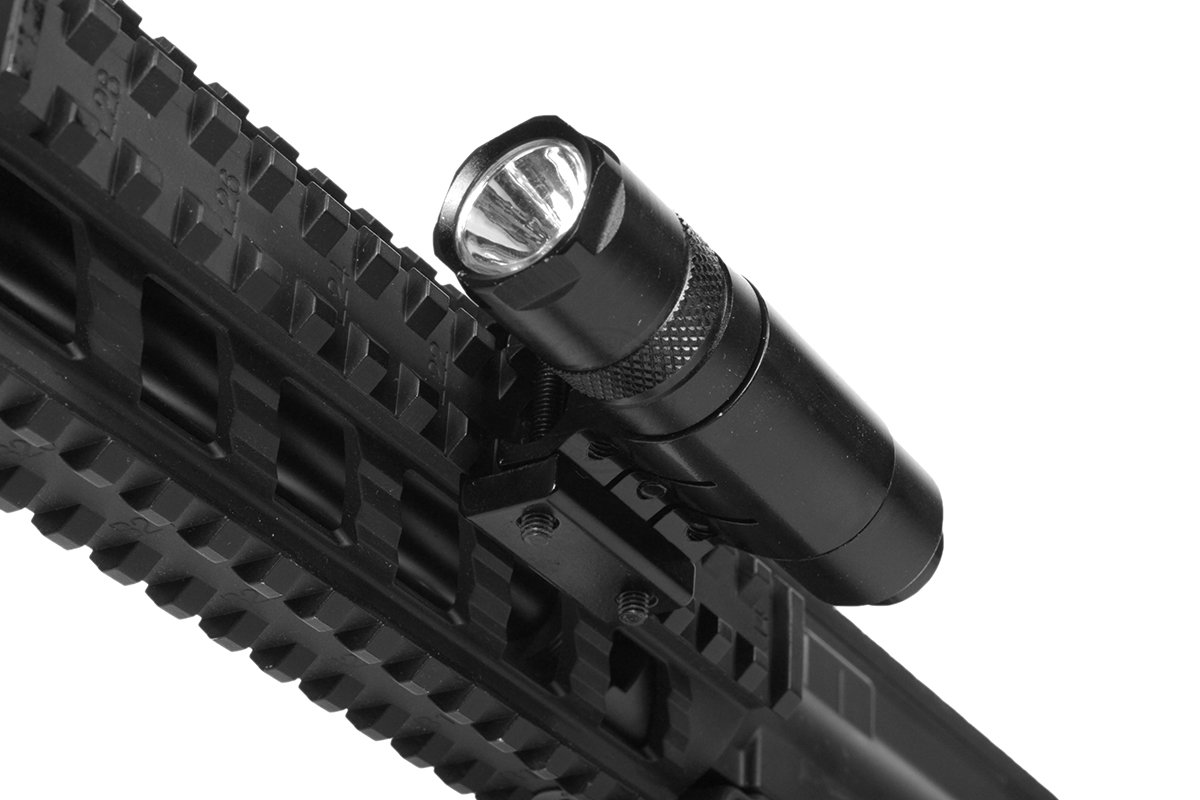 AIM SPORTS 90 Lumens Tactical Flashlight with Picatinny Mount & Pressure Switch - Perfect for Hunting, Camping, and Emergency Situations