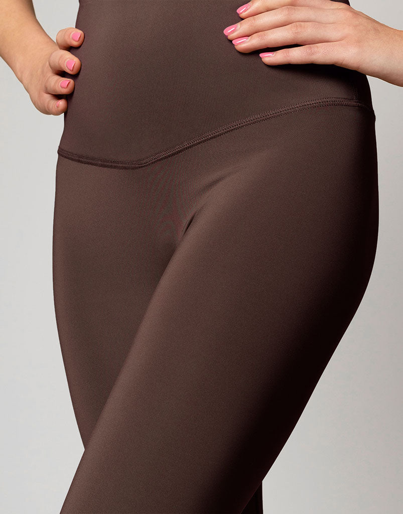 High Waisted Freestyle Flat Front Leggings - Chocolate Brown - Yoga, Running, Gym & Everyday Comfort Wear