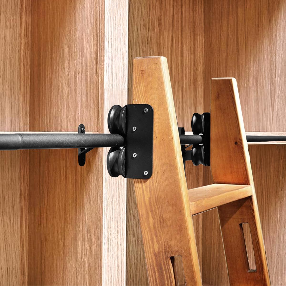 10ft Rolling Library Ladder Hardware Kit - Sliding Ladder Track System with Floor Rollers - Heavy Duty Loft Ladder Hardware for Home Library, Bookshelf, Warehouse (Ladder Not Included) - Perfect for Reaching High Shelves, Loft Beds & Storage Spaces
