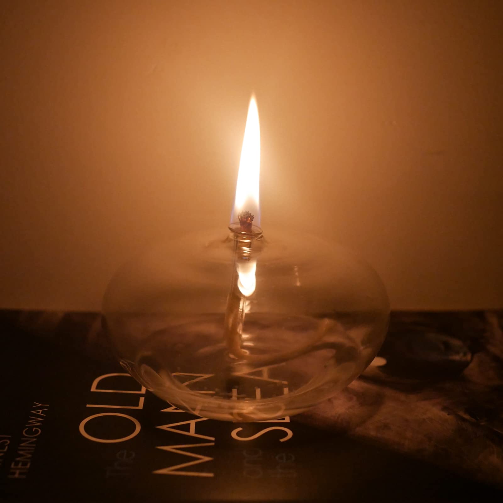 Refillable Liquid Petite Oil Lamp - Durable Borosilicate Glass Oil Candle (Oval) for Home Decor, Romantic Ambiance & Emergency Lighting