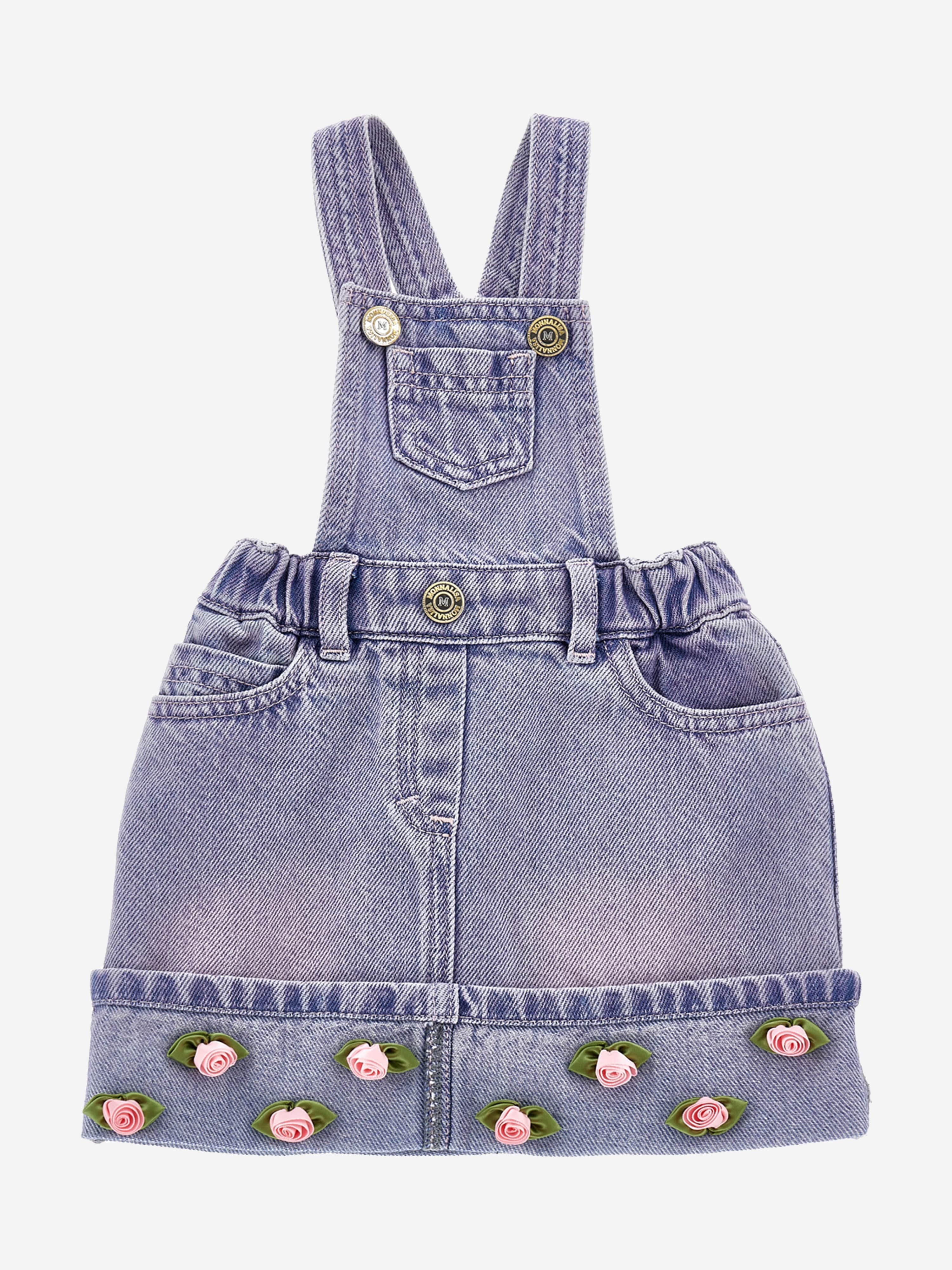 Adorable Baby Girls Rose Denim Dungaree Dress - Blue Denim Overalls for Toddlers | Perfect for Playdates, Photoshoots & Everyday Wear