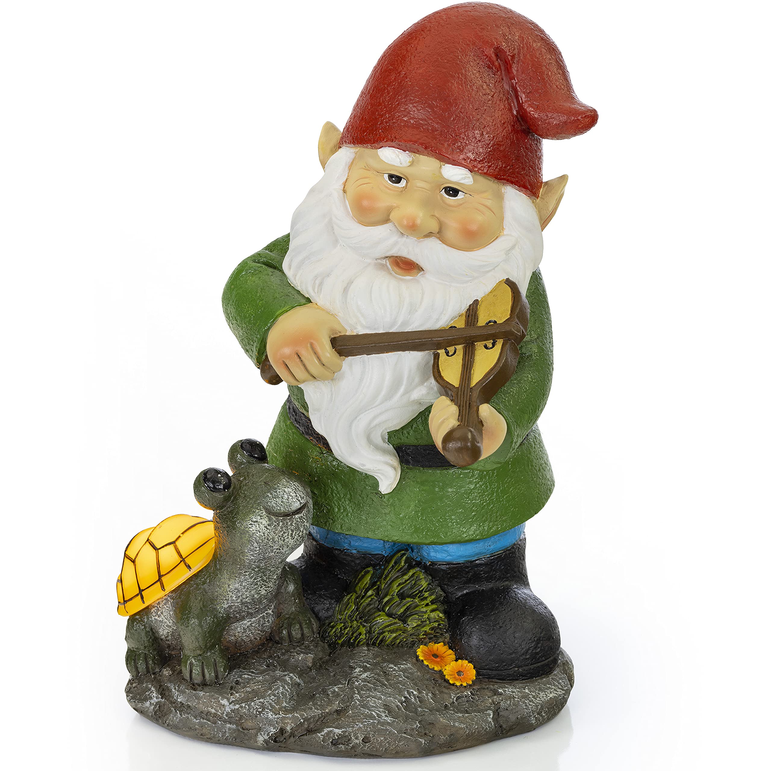 VP Home Solar Powered LED Fiddler Gnome with Glowing Turtle - Outdoor Garden Decor Light for Yard, Pathway & Patio - Weatherproof Gnome Statue Gift for Christmas, Birthday & Home Decoration