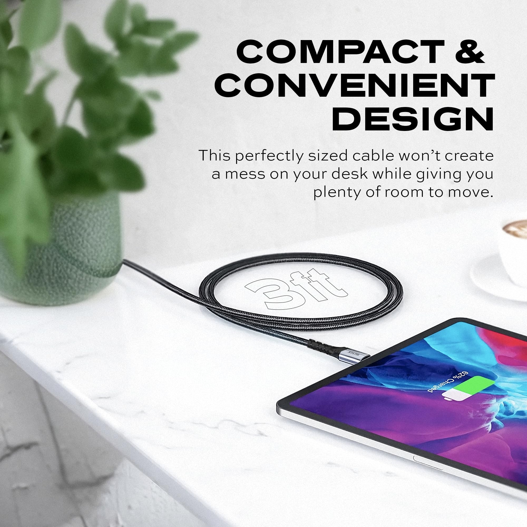 STATIK Ultra4 240W USB C to USB C Fast Charging Cable 3ft - 40Gbps High-Speed Data Transfer, BlitzCharge Technology, Supports 8K Video & HD Displays - Perfect for MacBook Pro, Galaxy S23, iPad Pro & USB-C Laptops
