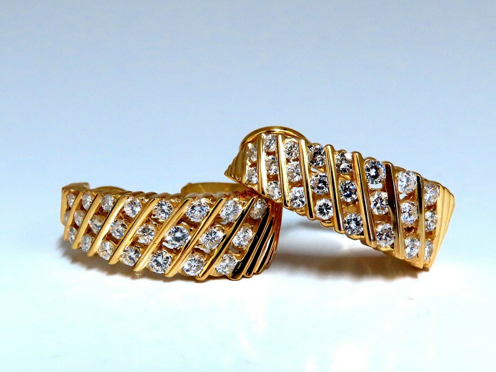 1.10ct Natural Diamond Slant Row Channel Semi Hoop Earrings in 14K Gold - Elegant Everyday Jewelry for Women, Perfect for Work, Date Night & Special Occasions