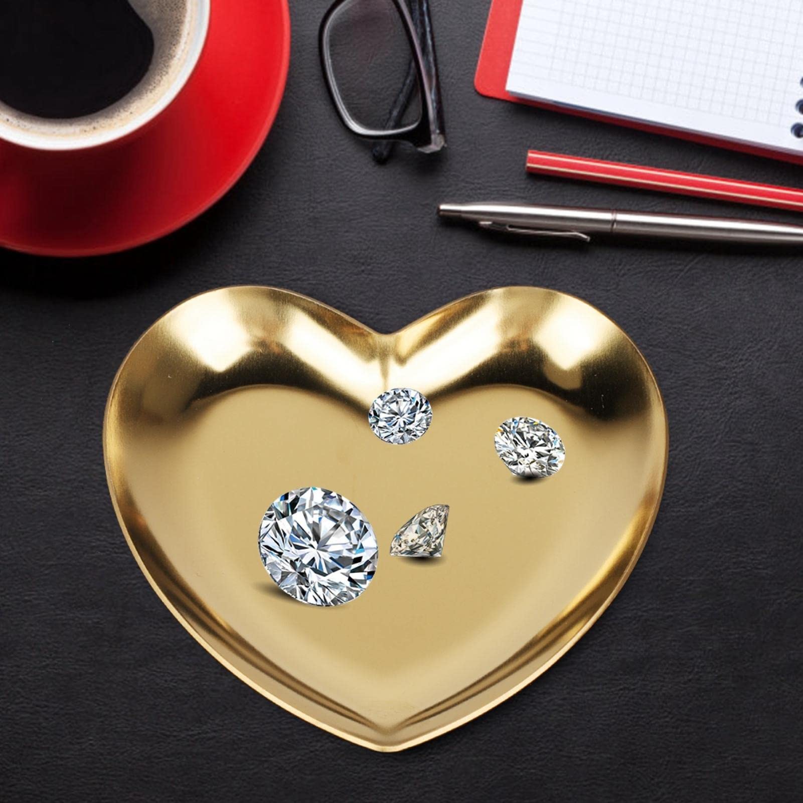 Stainless Steel Jewelry Tray - Heart Shaped Organizer for Rings, Earrings & Necklaces | Perfect for Vanity, Gift & Travel