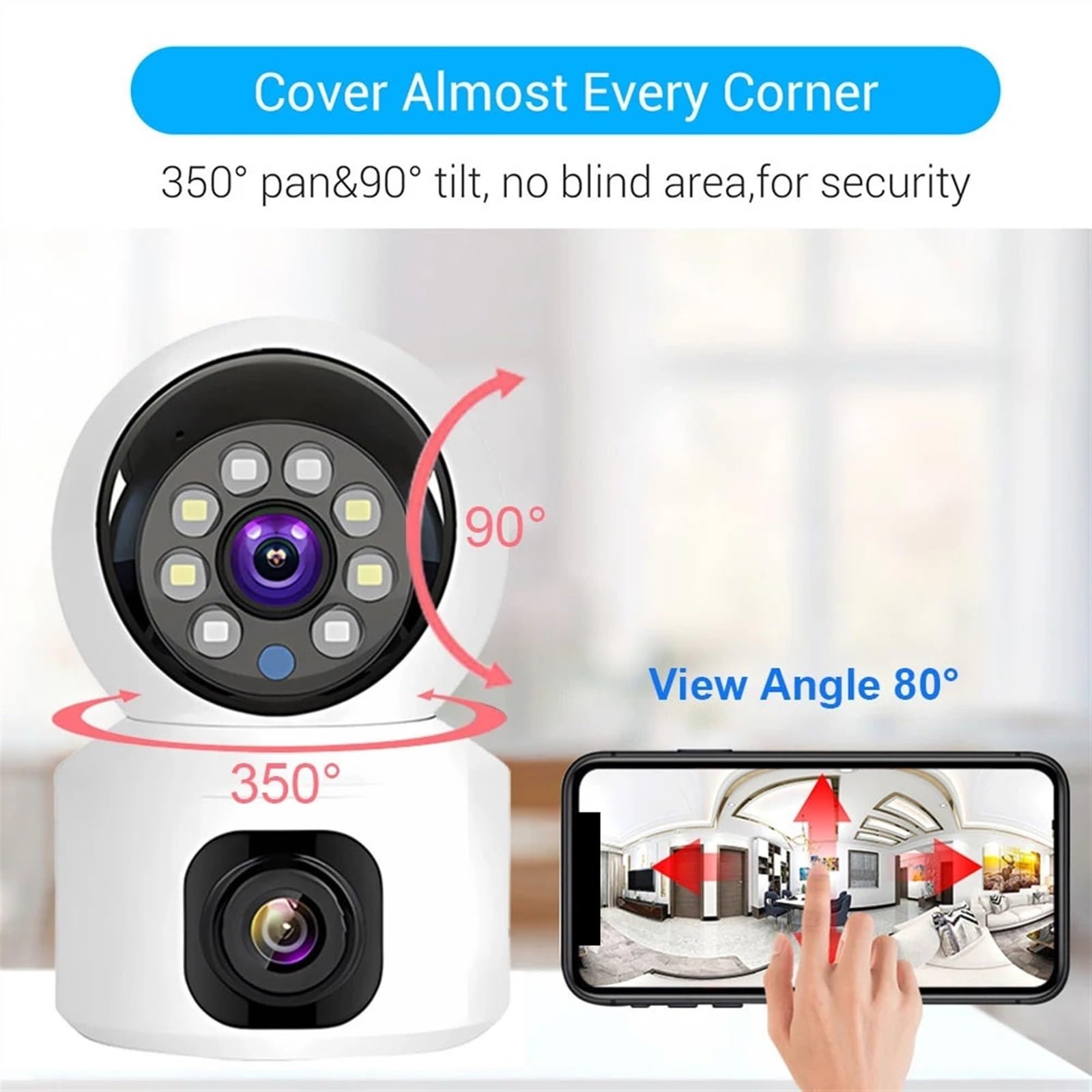 JOLIANE HD Mini Wireless Dual Lens 8MP IP Security Camera with Smart Night Vision & PTZ - Indoor CCTV Camera for Baby Monitor, Home Security (4MP) | Perfect for Nursery Monitoring, Pet Watching & Office Surveillance