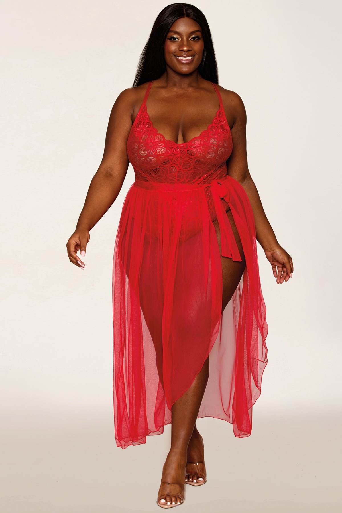 Sexy Lace Teddy with Sheer Wrap Skirt Set - Women's Lingerie for Valentine's Day, Bridal Shower & Romantic Nights