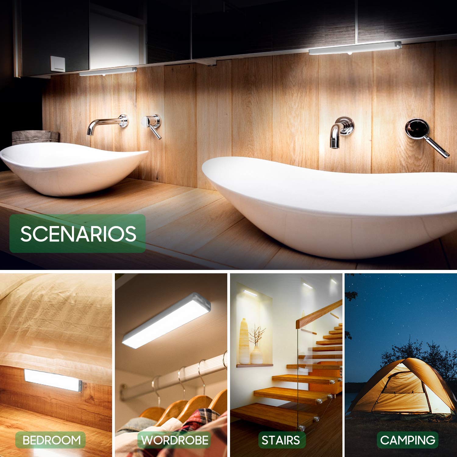 24-LED Rechargeable Motion Sensor Wireless Closet Light - Under Cabinet Stick-On Night Light Bar for Wardrobe, Kitchen, Stairs, Hallway (Battery Included) - Perfect for Dark Spaces, Bedrooms & Home Safety