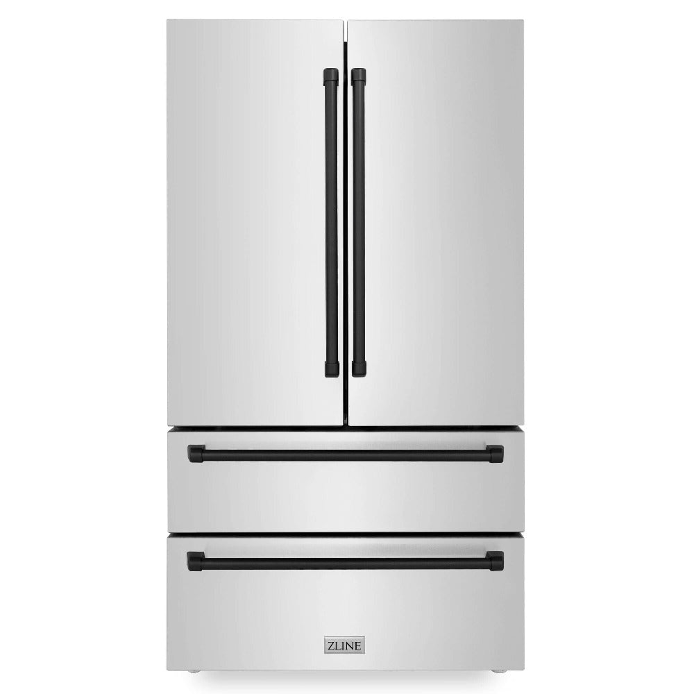 ZLINE Autograph Edition 36 Inch Counter Depth French Door Refrigerator - 22.5 cu.ft Capacity with Ice Maker, Fingerprint Resistant Stainless Steel & Matte Black Handles (RFMZ 36 MB) - Perfect for Modern Kitchens, Open Concept Homes and Gourmet Cooking Spaces