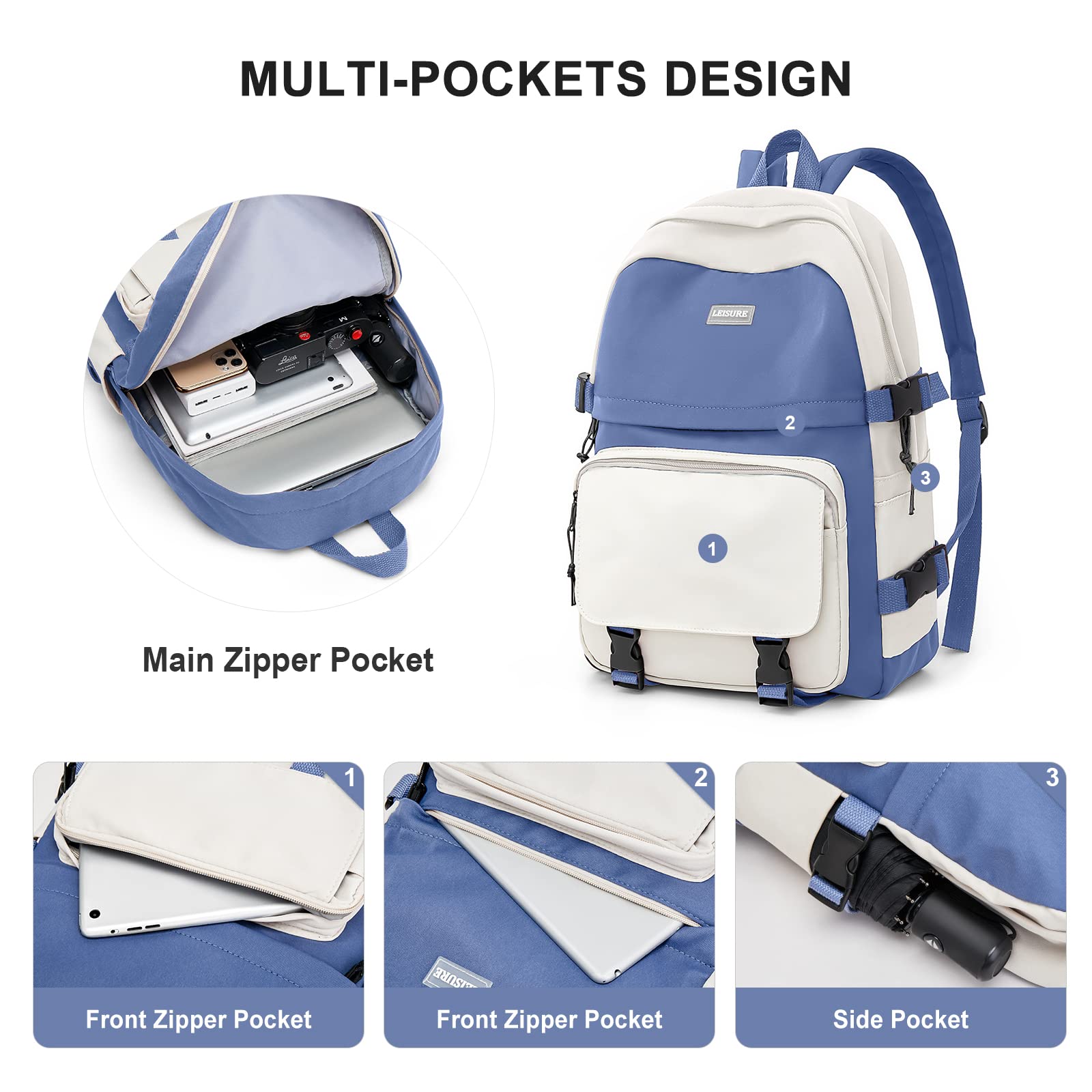 **Weradar Cute Waterproof College Backpack for Women & Men - Lightweight Travel Rucksack, School Backpack for Teens, High School Bag for Boys & Girls - Perfect for School, Travel & Daily Use (Blue)**