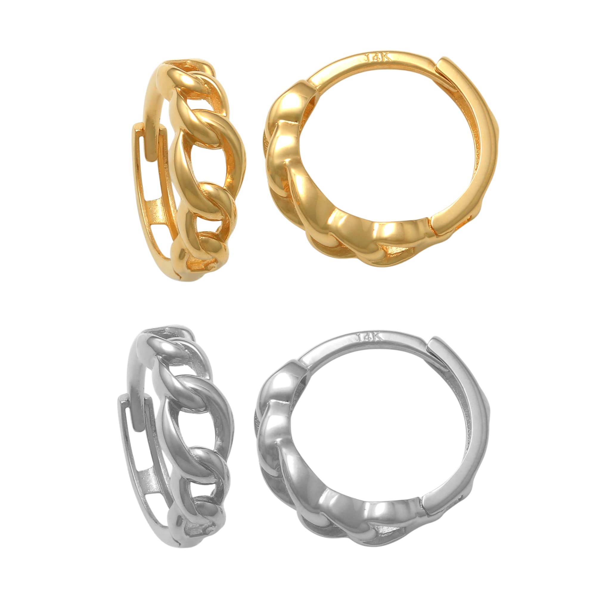 14K Solid Gold Chain Hoop Earrings for Women - Real Gold Rope Hoops, Huggie Hoop Earrings - Perfect for Everyday Wear, Parties & Gifts