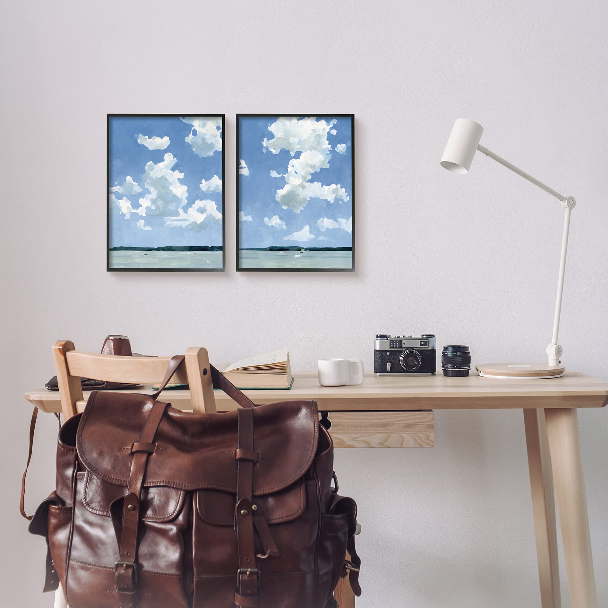 Emma Caroline Blue Lake Water Landscape Framed Wall Art Set - 2pc, 11 x 14 Inch, Summer Sky Cloudy Scenery Canvas Prints for Living Room, Bedroom & Office Decor