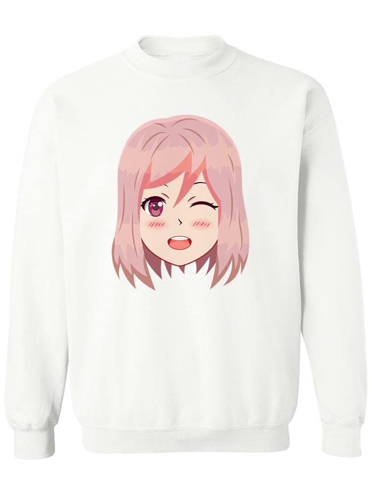 Smartprints Winking Anime Girl Sweatshirt for Women | Cute Kawaii Graphic Hoodie | Perfect for Cosplay, Anime Conventions & Casual Wear