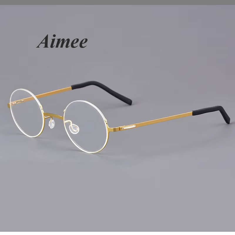 Aimee Women's Semi-Rimless Round Titanium Eyeglasses Frame - Lightweight & Durable for Work, Reading & Fashion
