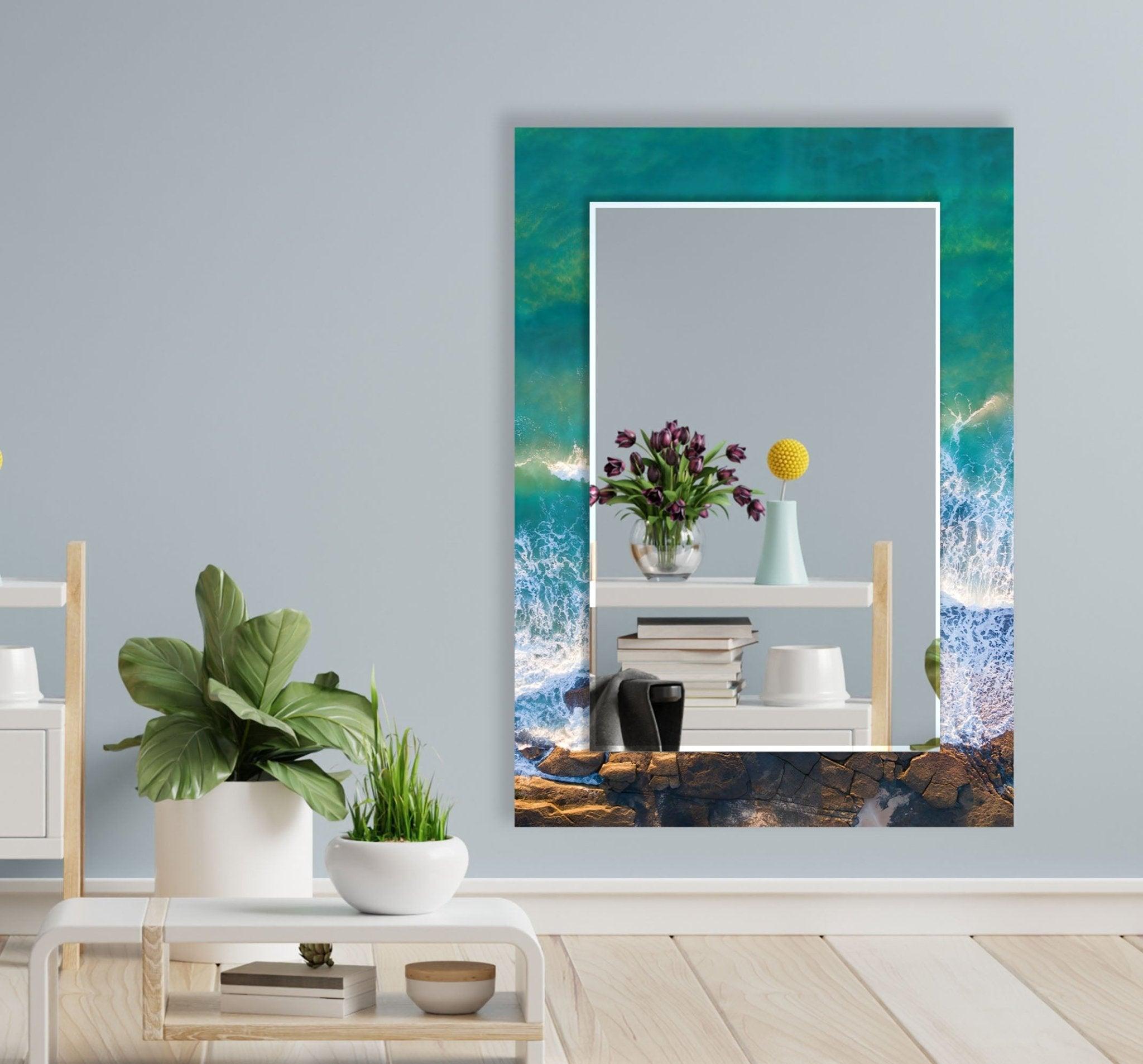 Abstract Sea Waves Wall Mirror - Coastal Decor for Living Room, Bedroom & Bathroom - Modern Ocean Wave Design for Home & Office Decor