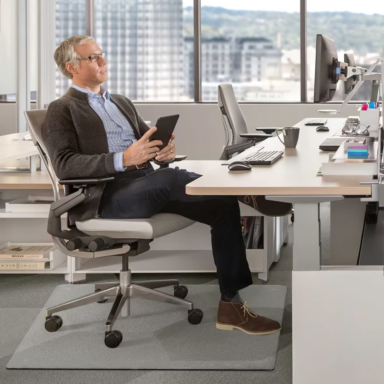 Tempered Glass Office Chair Mat for Carpet & Hardwood Floors - 46